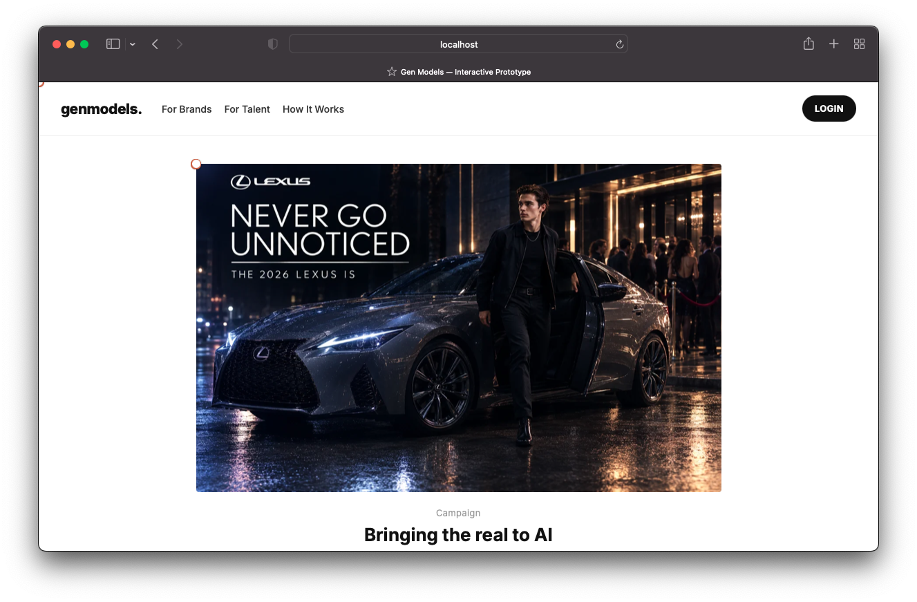 Gen Models homepage prototype